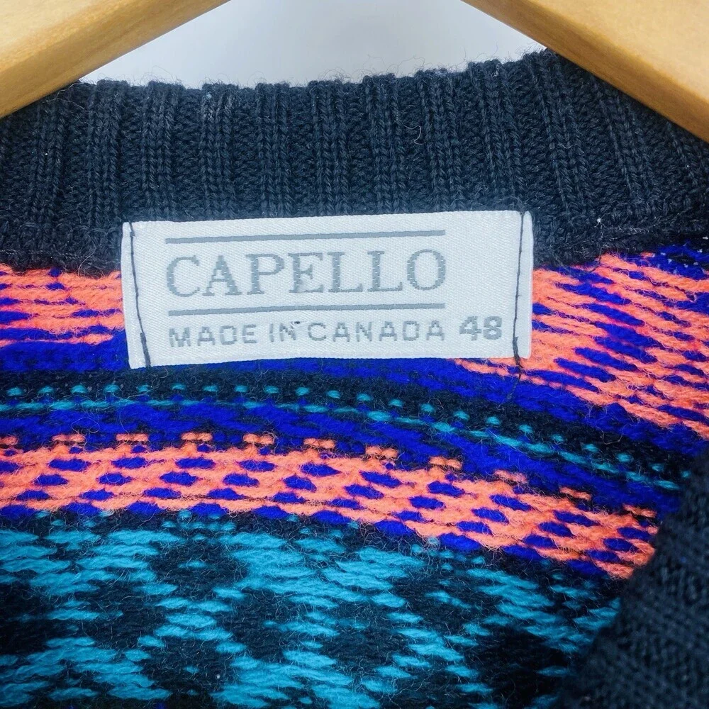 Vintage 80's Capello 48 Made Canada Sweater Abstract Knit Ski Core Grandpa Crew